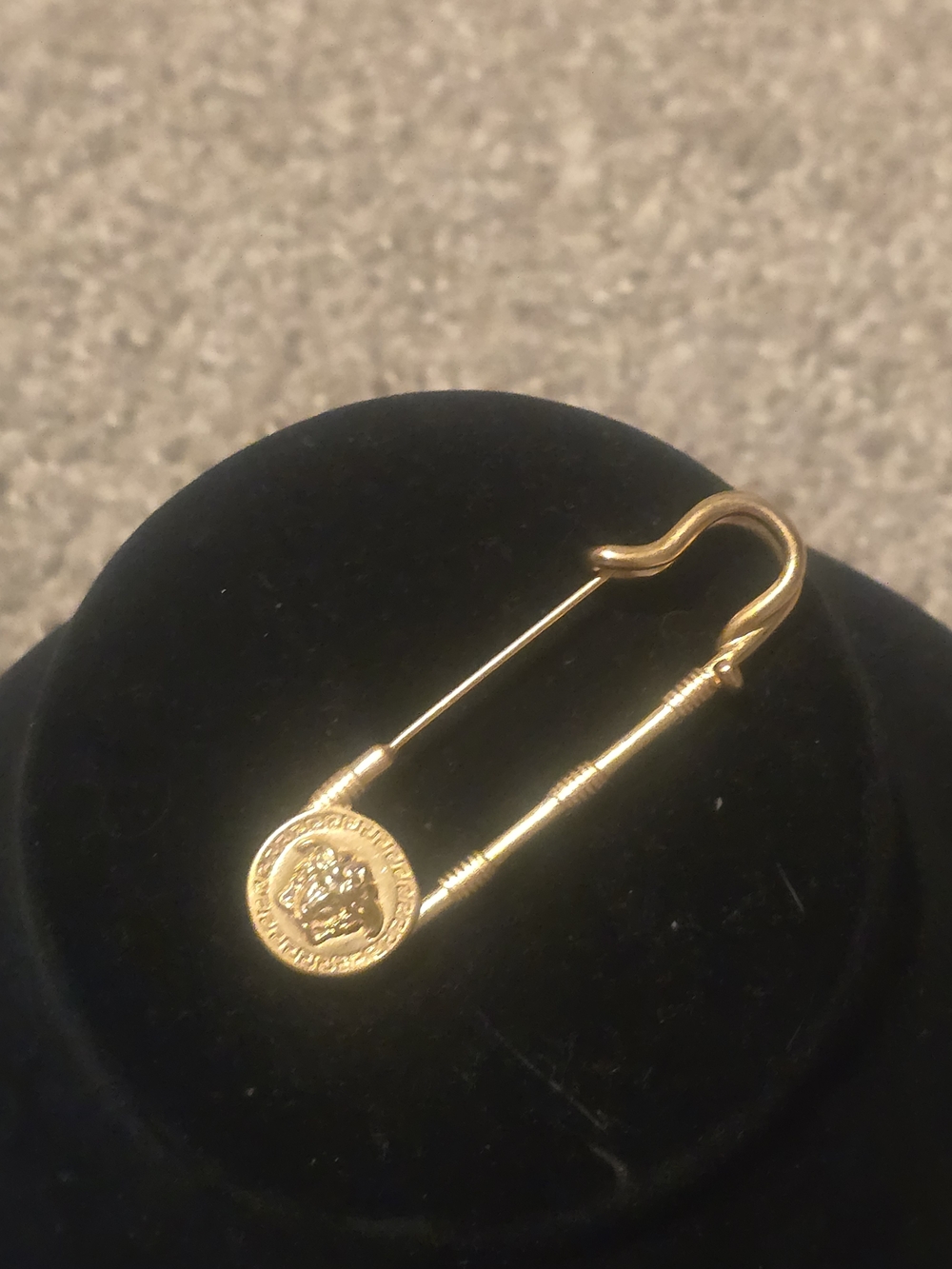 Gold-Tone Safety Pin Brooch with Coin Accent
